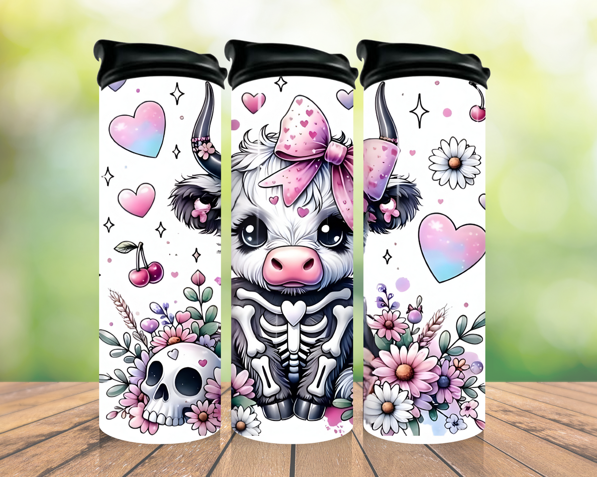 Pastel skeleton cow 20oz tumbler design