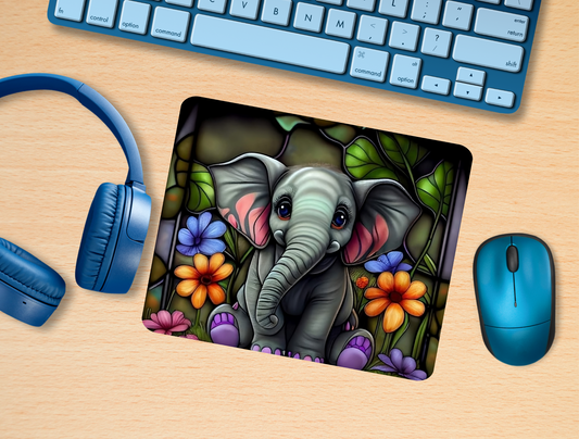 Elephant floral mouse pad