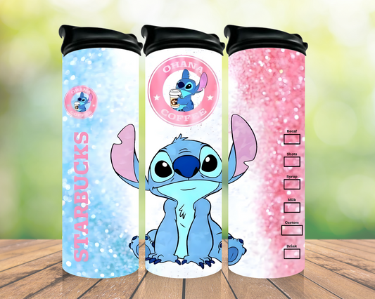 Pink Stitch coffee 20oz tumbler design