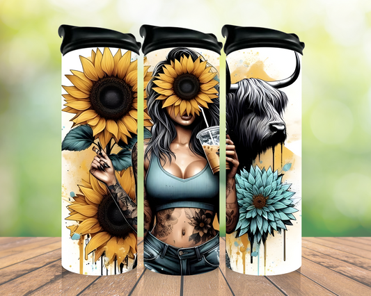 Sunflower cowgirl 20oz tumbler design