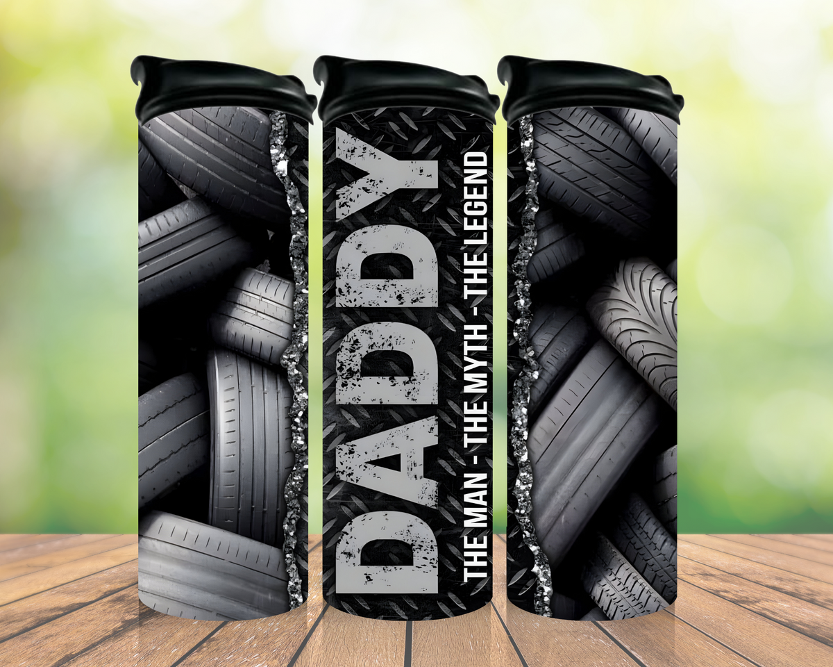 Tire Man The Legend 20oz tumbler design